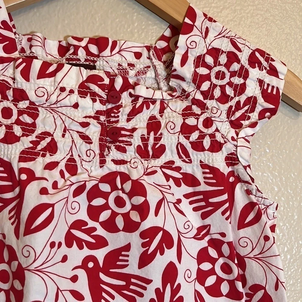 𝅺TEA Collection Red White Floral Birds Short Sleeve Dress